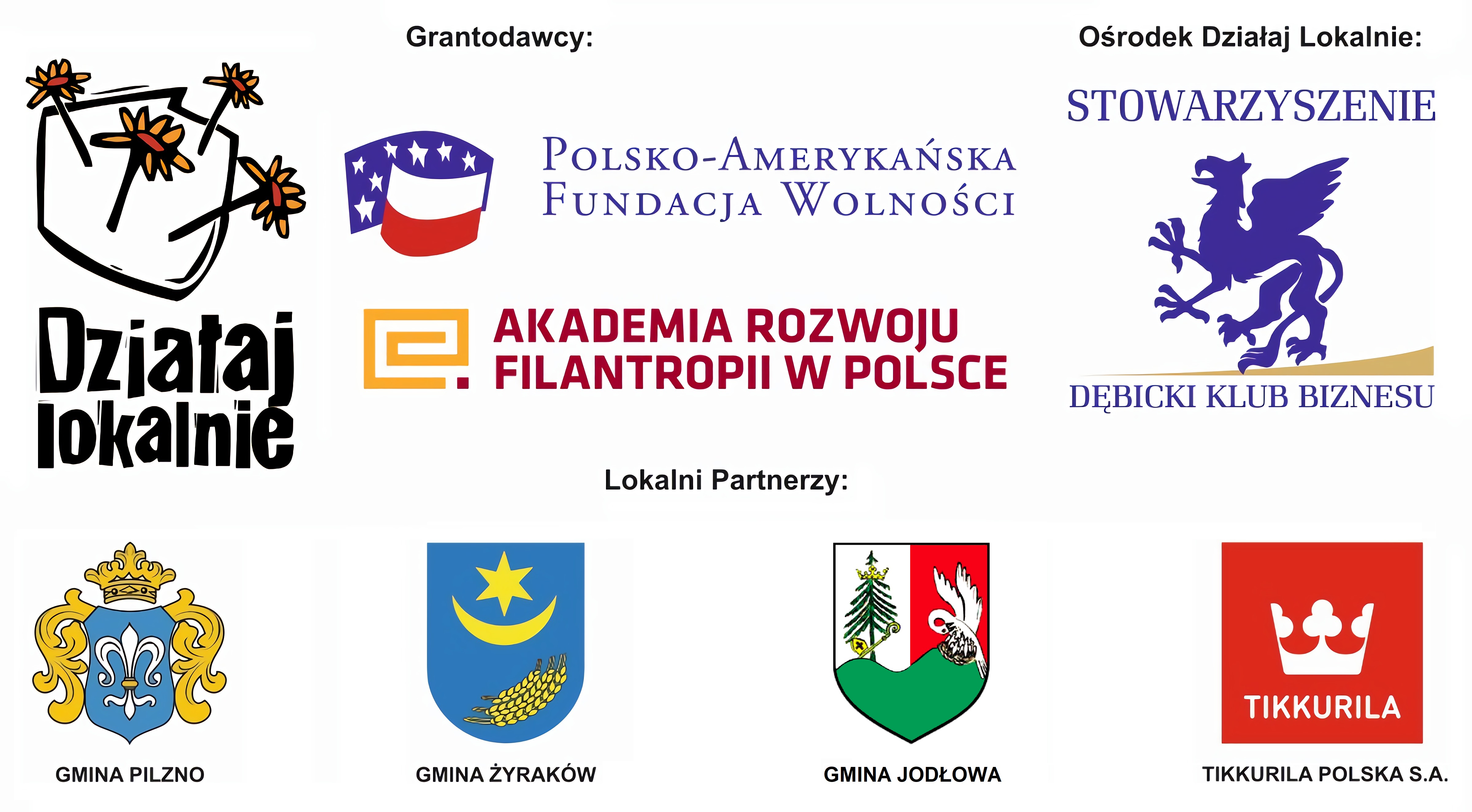 Logotypy gmin beneficjentów "Działaj Lokalnie"